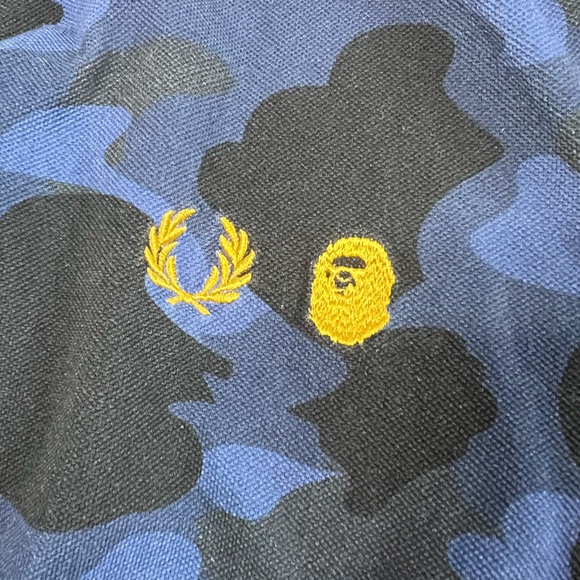 Fred Perry x A Bathing Ape BAPE Blue Camo Polo Men’s Size Medium - Picture 8 of 11